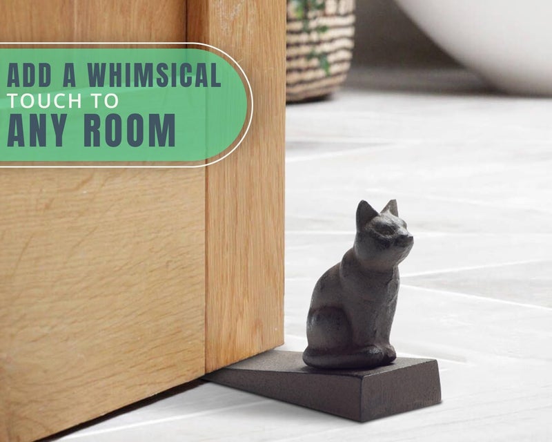 Comfify Vintage Cast Iron Cat Door Stop â€“ One Decorative Wedge with Felt Bottom â€“ Rust Brown Finish - Image 4